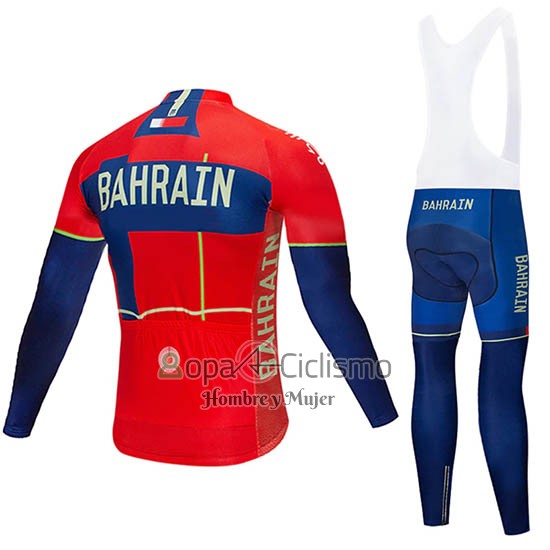 Bahrain Merida Ropa Ciclismo Culotte Largo 2019 Mangas Largas Rojo
